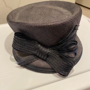 Mon Cheri Navy Blue Straw Hat with Bow